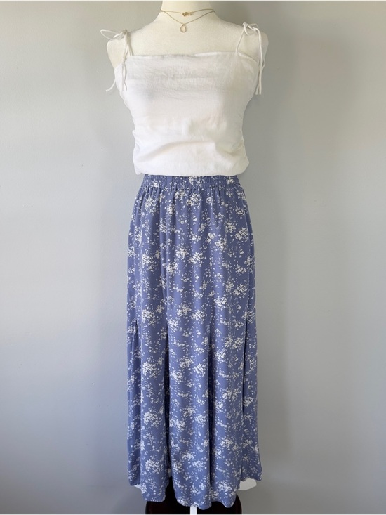 Uniqlo Floral Maxi Skirt Blue White Ditsy Print Elastic Waist Size Small - Picture 3 of 10